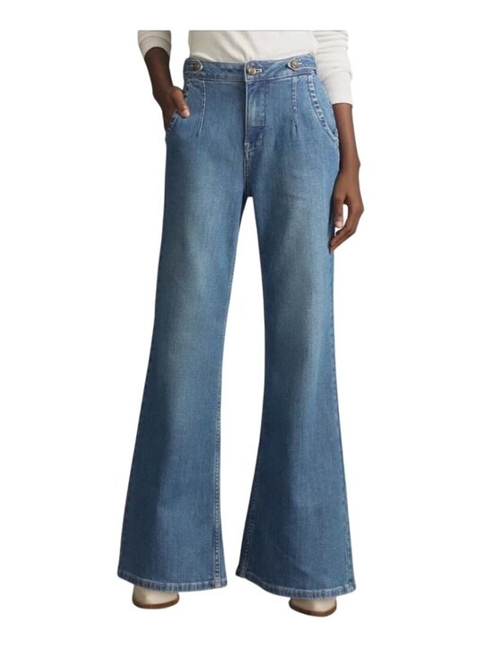 Pilcro Denim - Pilcro Tower Flare Jeans Size 24 Mid-Rise Wide Leg Blue Denim Anthropologie